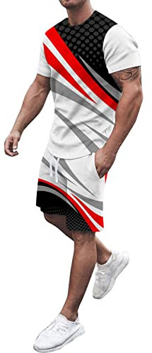 umifyxioy Trainingsanzug Herren Sommer Sportanzug 2 Teiliges Outfit Sport Set Kurzarm Rundhals Tshirt + Kurze Hose Sets Freizeitanzug Männer T Shirt Hosen Anzug Casual Tracksuit Bequemes Herrenanzug