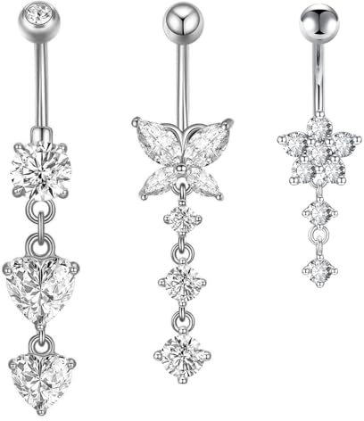 Landrain 3 Stück Fake Bauchnabelpiercing, Bauchnabel Clip, Bauchnabelpircing für Damen