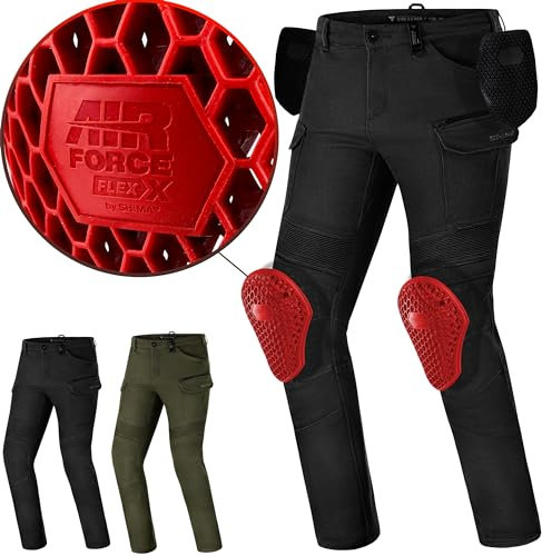 SHIMA Giro Motorrad Hose Herren mit Protektoren Airforce Knieprotektoren Motorradhose Kurzgrößen Hosen für Mann Protektorenhose Textilhose Urban Stretch Cargohose Lang (Männer, Schwarz, 36/34)