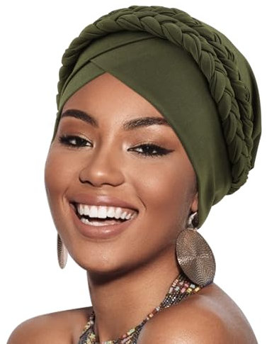 DRESHOW 1 Stück Afrikanischer Damen Turban Doppelt Geflecht Kopfbedeckung Kopftücher Chemo Kappe Vorgebunden Beanie Mütze Kopfwickel Schlafmütze