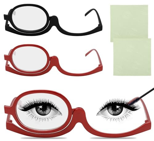 Scettar 2 Piezas Gafas de Maquillaje de Ojos con 2 Paño para gafas, Gafas de Presbicia para Maquillaje Gafas De Maquillaje Lectura Para Mujer Gafas Giratorias Rotación Anteojos De Aumento +3.0