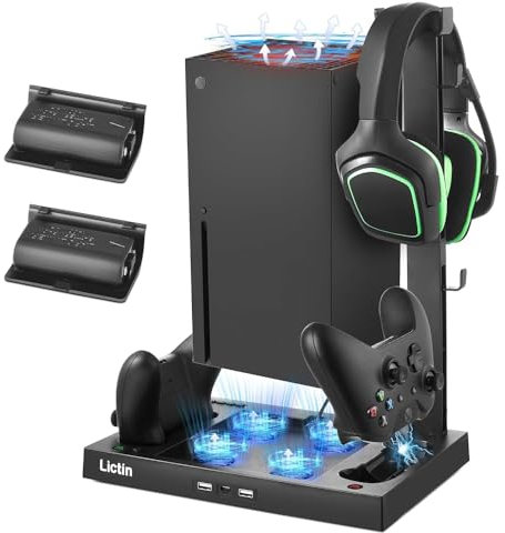 Lictin Cooling Stand & Stand and Cooling Station with Dual Charger for Series X, Upgraded 4-Fan System, 2 x 1400mAh Batteries, Vertical Dock
