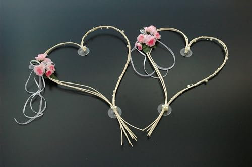 VIP Girlande 30 Azaleen 30 Rosen 18 extrastarken Saugnäpfen 2 x 180 cm Girlande 4 Türgriffdekorationen 2 Rattanherzen Braut Paar Autoschmuck Hochzeit Car Auto Wedding PKW ®Auto-schmuck (EH rosa 1/2)