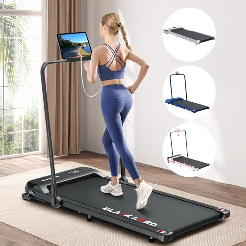 BLACK LORD Faltbares Walking Pad Laufband mit Griff, 2 in 1 Elektro Home Office Laufband für Joggen und Laufen, Neigung, 3.2HP Fitnessgerät, Tragbar unter Schreibtisch, 140kg Kapazität, MS2H, Schwarz