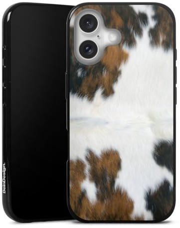 Silikon Hülle kompatibel mit Apple iPhone 16 Case schwarz Handyhülle Kuhfell Fell Kuh