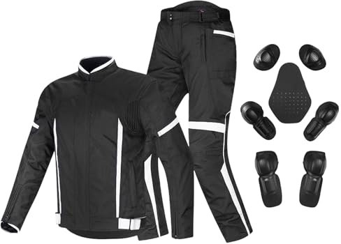 RCLONGEU Motorradjacke-Hose, Rennanzug, Motorrad-Reitanzug, Wasserdichte, Reflektierende Motorrad-Reitbekleidung, mit Abnehmbarem, Winddichtem, Atmungsaktivem Futter (Weiß,M)