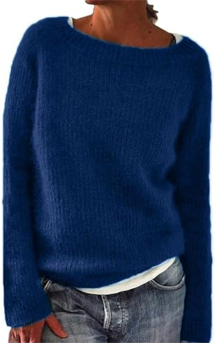 Générique Pull Alpaga Femme Pull Laine Femme Hiver Chaud Sweat-Shirt à Manches Longues et col en U pour,Ample et décontracté,Mode Automne Blanc Col V 46 Longue Chic (Blue,M)