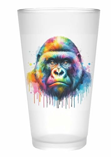 Trinkglas |Saftglas | Glas | Becher | matt | 450ml - Affe Menschenaffe Gorilla Silberrücken 04
