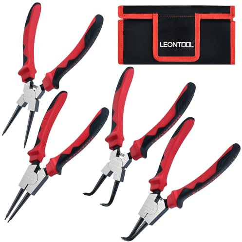 LEONTOOL Sprengringzangen-Set, interne externe Sicherungsringzange, gerade und gebogene Backenverriegelungsringzange, Spitzendurchmesser 0,21 cm, C-Clip-Zange für Ringentferner, mit