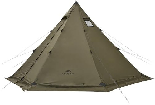 Naturehike Ranch Fire Thermozelt 6 Personen Pyramide 4-Jahreszeiten Zelt Indianerzelt mit Herdanschluss Winddichtes Wasserdichtes Wintercampingzelt für Winterreisen und Heizen