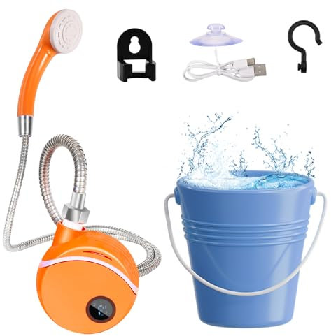 Begonia Tragbare Campingdusche, Campingdusche Duschkopf mit Pumpe,Dusche für Camping mit wiederaufladbarem Akku für Camping, Reisen, Garten,Haustierreinigung,Strand (Orange)
