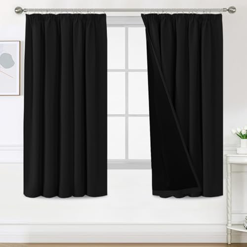 BellaHills Blickdichte Vorhänge Thermovorhang Kälteschutz 2er Set H175 x B140 cm Doppellagiger und Dicker Vorhang gegen Kälte für Tür 100% Verdunklungsgardine Blackout Curtain for Bedroom, Schwarz