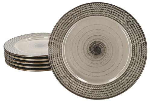 MÄSER Prospero 6er Set Speiseteller I braune Porzellan-Essteller mit Relief für 6 Personen I große Teller für Hauptmahlzeiten, zum Grillen & Co
