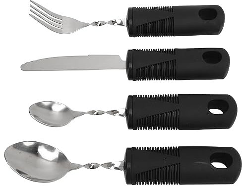 Weighted Silverware Set for Parkinson's & Arthritis, Adaptive Utensils for Hand Tremors, 2 Spoons, 1 Fork, 1 Knife, Ergonomic Stainless Steel Cutlery with Anti-Shake Design