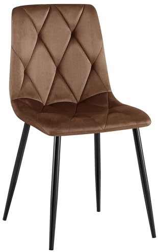 CLP Esszimmerstuhl gepolstert Clairton, Küchenstuhl mit gestepptem Bezug, mit schwarzem Metallgestell, bis 150 kg belastbar, Farbe:braun, Material:Samt