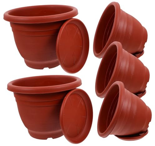 ifundom 5 Ensembles Pots de Fleurs Ronds Terre Cuite Rouge avec Plateau Grand Pot de Jardin pour Plantes Intérieur et Extérieur de Diamètre de Hauteur