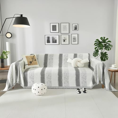 Capslpad Sofa Überzug Weich Couch Überwurf Modernes Streifendesign Grau Couch Überzug Hund & Katze Sofa Cover Chenille Sofabezug Vielseitige Sofa Überwurfdecke 2/3/4 Sitzer 180x300cm