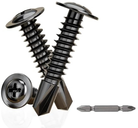 50Pcs Wafer Head Self Tapping Screws,M4.2x13mm Self Drilling Screws for Sheet Metal, Stainless Steel Self Tapping Screw, Black Oxide,with Screwdriver Key