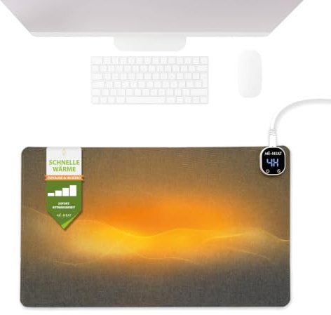 Mi-Heat beheizte Schreibtischunterlage 60 x 36 cm, 4 Heizstufen | Großes beheiztes Mauspad für Büro und Homeoffice, mit Abschaltautomatik für angenehm warme Hände am Schreibtisch