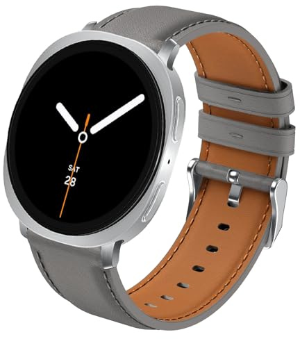 Leder Armband für Samsung Galaxy Watch 8 Armband 40mm 44mm/8 Classic 46mm Damen Herren, Elegantes Lederlook Ersatz Armbänder für Samsung Galaxy Watch 8 Classic Armbands 46mm/8 44mm 40mm, Grau