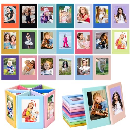 24 Pcs Colorful Magnetic Picture Frames for Fridge 3 Inch Mini Photo Frame | Clear Protective Cover, Small Photo Magnets Hold for Refrigerator School Locker Home Office Images & Cute Gifts