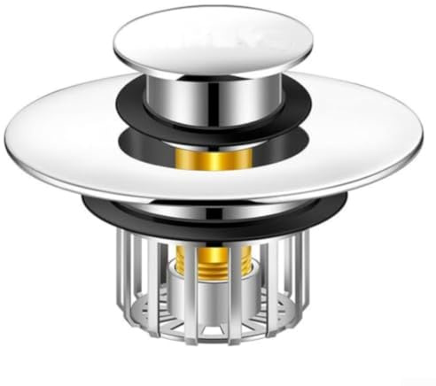 Bouchon de vidange de baignoire en laiton à bouton-poussoir compatible avec la plupart des baignoires standard et pour éviers avec design scellé pour bloquer la vidange (2)