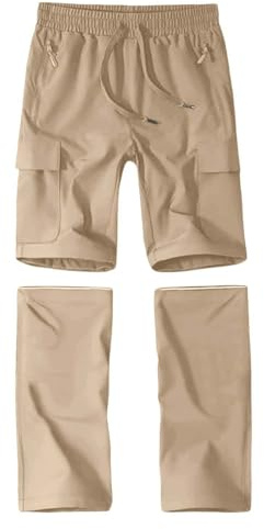 TYUSGH - Pantaloni convertibili da ragazzo, impermeabili, a gamba dritta, con cerniera, cargo, per attività all'aperto, passeggiate, escursioni, pantaloni da jogging casual con multi tasche, cachi, 13