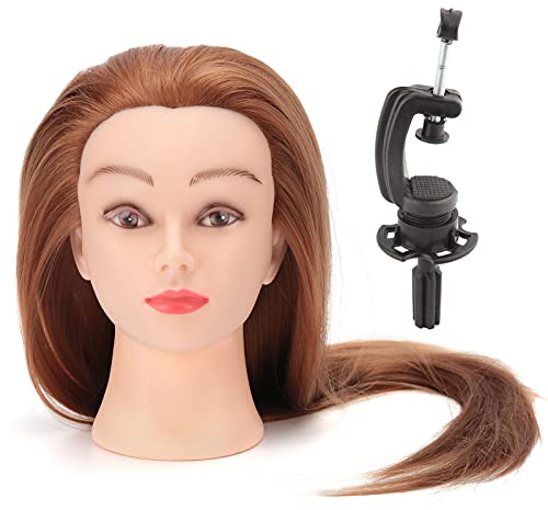 Synthetic Hair Mannequin Head | 24 Inch Heat Tolerant Hair for Styling/Cutting/Braiding | Training Head with Table Clamp for Beauty Students & Stylists