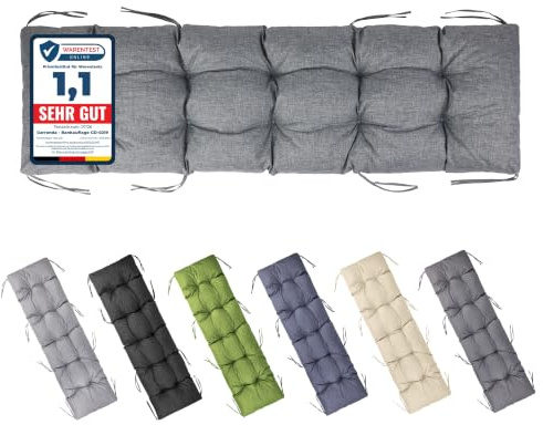 Garronda Bankauflage Outdoor Gartenbank Auflage 180x50 Grau GD-0219 | Dicke: ca. 10 cm, Wasserabweisend, UV-beständig, mit Bändern, als Sitzpolster für Sitzbank, Hollywoodschaukel und Gartenmöbel