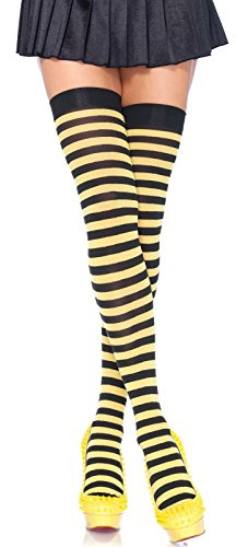 LEG AVENUE 6005 - Overknee Halterlose Strümpfe Mit Streifen, Einheitsgröße (EUR 36-40), schwarz/gelb, Damen Karneval Kostüm Fasching