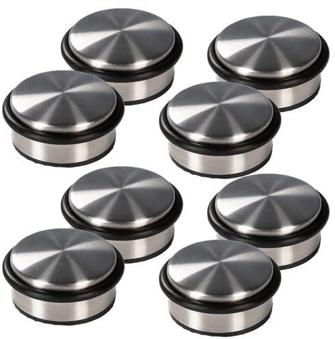 Oxid7® 8x Türstopper Edelstahl matt gebürstet ⌀ 10,3cm, Höhe: 4,5cm | Massiver Türpuffer 1,1 kg auch für schwere Türen | 3 hochwertige Gummiringe als Schutz…