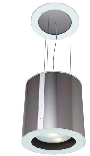 Cata Campana Extractora ISLA MOON, 3 Velocidades, Panel Control Táctil, Capacidad Extracción 645m3/h, Motor BT2 Extra Silencioso, LED, Fácil Instalación, Filtros Incluidos, Acabo Inox y Cristal Blanco