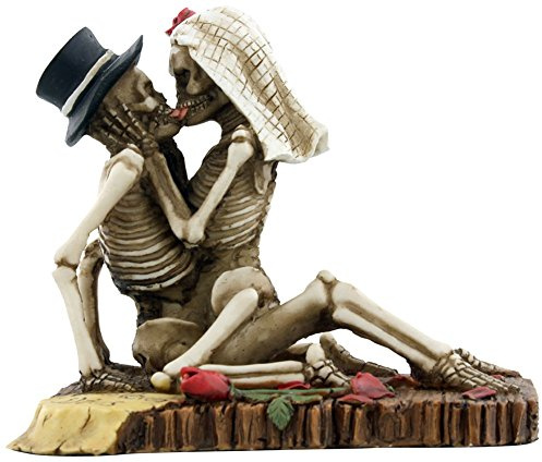 SUMMIT COLLECTION Love Never Dies Wedding Skeleton Couple Kissing Figurine Statue Eternal Love Skull Wedding Cake Topper 4 inch L