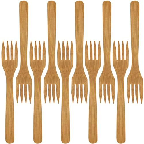 BambooMN Premium Solid Bamboo Dinner Fork 8 - All Natural Reusable Dinnerware - 30 pcs