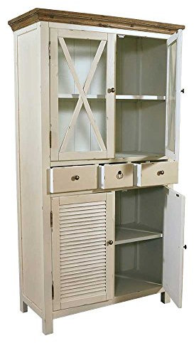 Landhausmöbel - Vitrinenschrank Loire - Landhausschrank Vintage Look Creme weiß