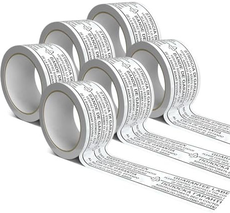 IMBALLAGGI 2000 - Nastro Adesivo Pacchi Bianco + Striscia di Garanzia in Polipropilene, 6Pz 5cm x 66mt x 76 mm, Nastro Imballaggio per Spedizioni e Traslochi Resistente, Durevole a Strappo Silenzioso