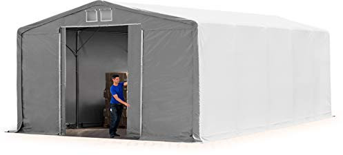 TOOLPORT Lagerzelt Zelthalle 8x10 m mit Schiebetor - durchgehende PVC Plane 850 N - Wasserdicht 4m Seitenhöhe