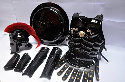 Kostüm, König Leonidas aus dem Film „300“, Helm mit roter Feder, Muskeljacke, Schild, Bein- und Arm-Panzer