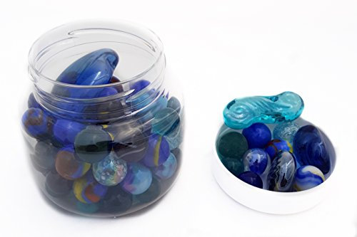 MaRécréation- Bocal de Billes en Verre, QZ-H83I-QI9B, Bleu