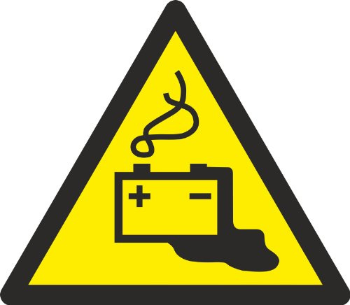 Schild 2mm Alu-Verbund ASR-A1-3 (DIN EN ISO 7010) Warnung vor Gefahren durch das Aufladen von Batterien W026 40 cm groß, stabil