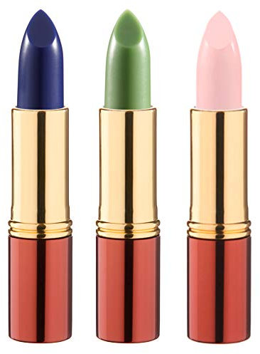 IKOS Lippenstift 3er Set: der denkende Lippenstift weiß/perlmuttrosa + grün/nachtrosa + blau/aubergine