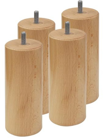 AltoBuy ELEA - Jeu de 4 Pieds 15 cm Naturel pour sommier tapissier