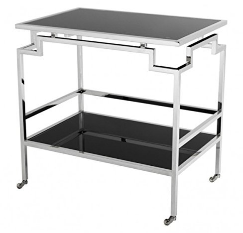 Casa Padrino Luxus Bar Trolley Servierwagen Edelstahl vernickelt/schwarzes Glas - Luxus Hotel & Restaurant Einrichtung Möbel Serviertisch