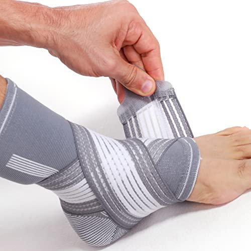 NEOtech Care Tobillera ancha de sujeción - Tejido ligero, elástico y transpirable - Tira de compresión ajustable (Gris, Talla L, 1 Unidad)