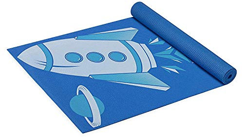 Gaiam Kids Yoga Mat Exercise Mat, Yoga for Kids with Fun Prints - Playtime for Babies, Active & Calm Toddlers and Young Children, Blue Rocket, 3mm