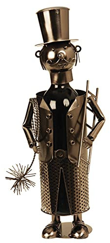 Moderner Wein Flaschenhalter Flaschenständer Schornsteinfeger aus Metall in Silber Höhe 27,5 cm