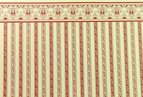 Melody Jane Miniatura Casa Bambole Stampa 1:12 Scala Rosso Crema Regency Carta da Parati a Strisce