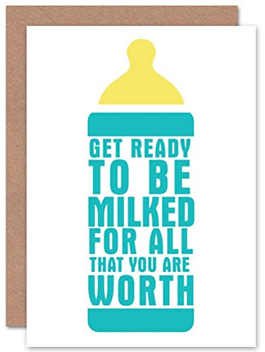 Wee Blue Coo CARD GREETING NEW BABY MILK BOTTLE FUNNY PUN