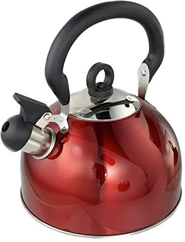 Buckingham Couleur Bouilloire Sifflante Rétro en Acier Inoxydable avec revêtement résistant à la Chaleur poignée en résine phénolique, Rouge, 2,5 l