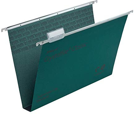 Rexel Foolscap Suspension Files with Tabs and Inserts for Filing Cabinets, 30 mm base, 100 Percent Recycled Manilla, Green, Crystalfile Classic, Pack of 50, 78041